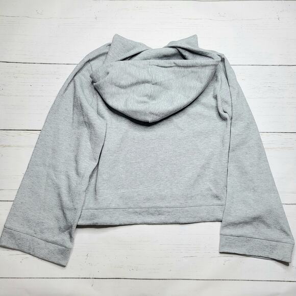 J. Crew Cropped Hoodie Sweatshirt Gray Wide Sleeve Cotton Blend Bungee Small - Picture 3 of 9